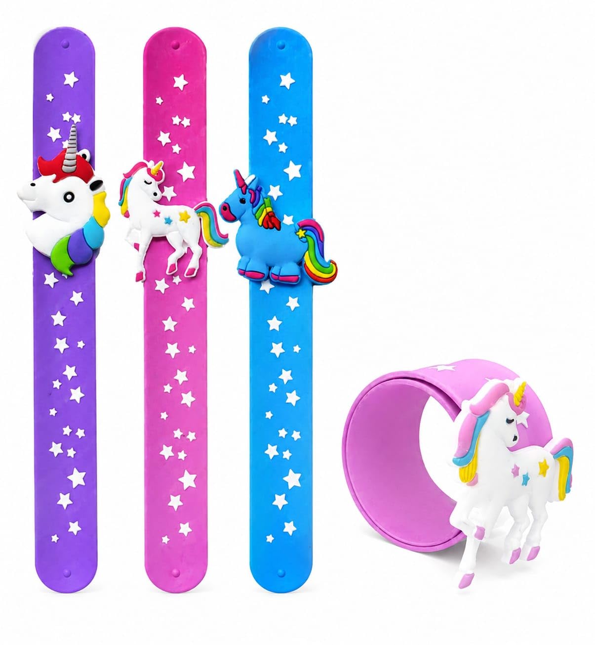 TOGLINE Unicorn Slap Bracelets for Kids, Pack of 3, Silicone, GIFT